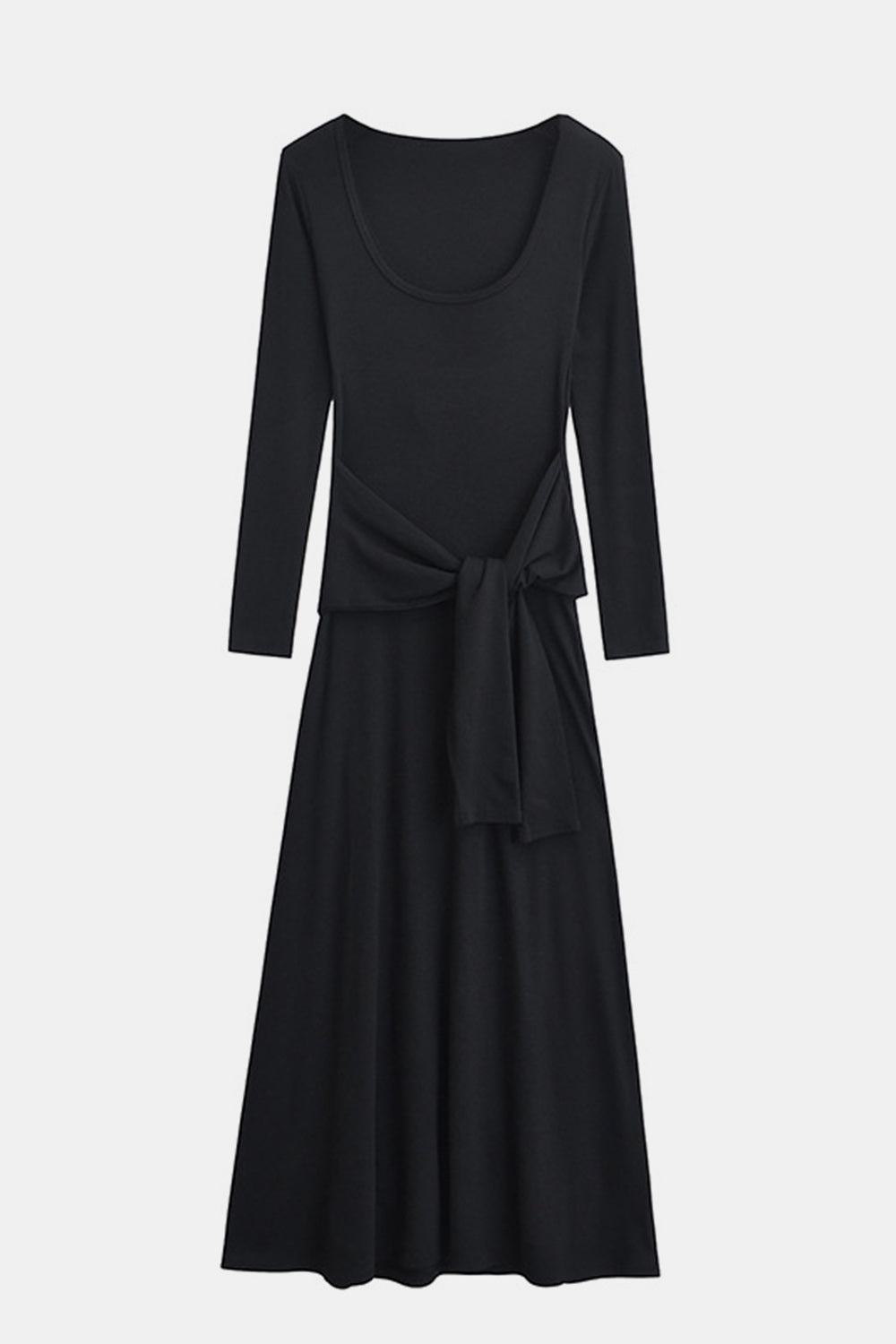 Tied Scoop Neck Long Sleeve Maxi Dress