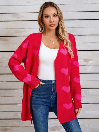 Heart Open Front Long Sleeve Cardigan