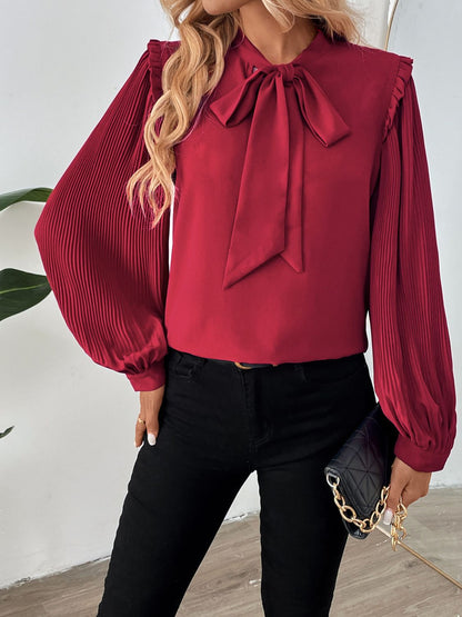 Frill Tie Neck Long Sleeve Blouse