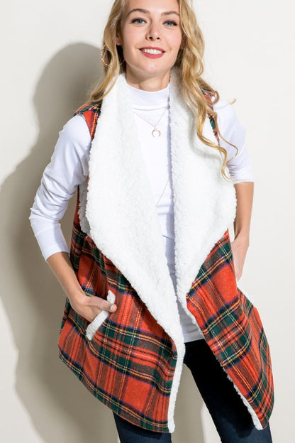 PLAID SHERPA FUR LINED VEST