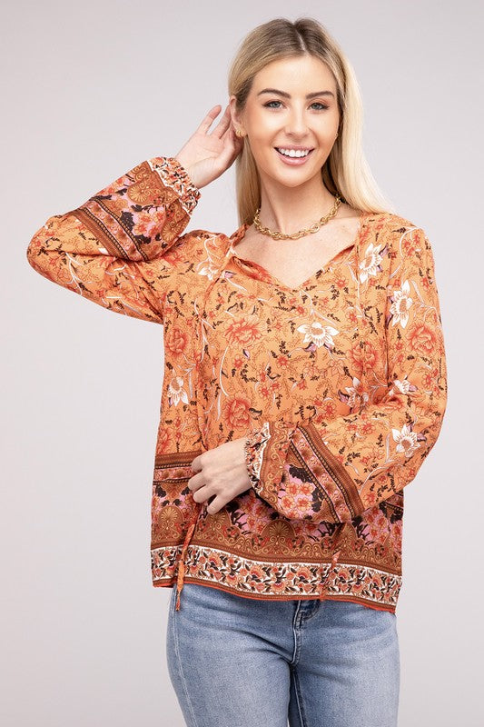 Paisley Print Tie Neck Blouse