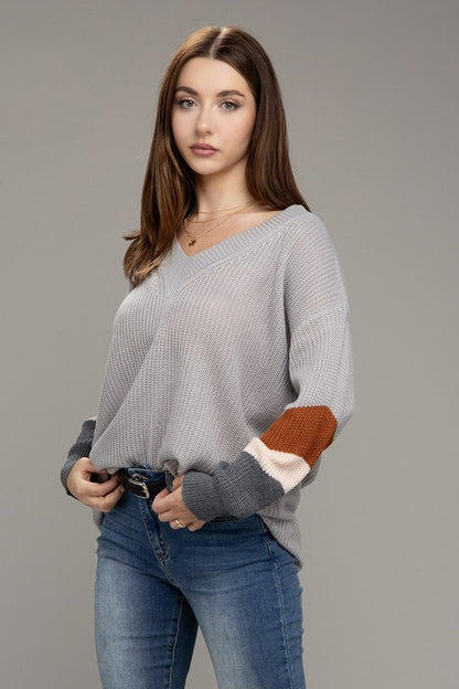 Color Block Dropped Shoulder Sweater