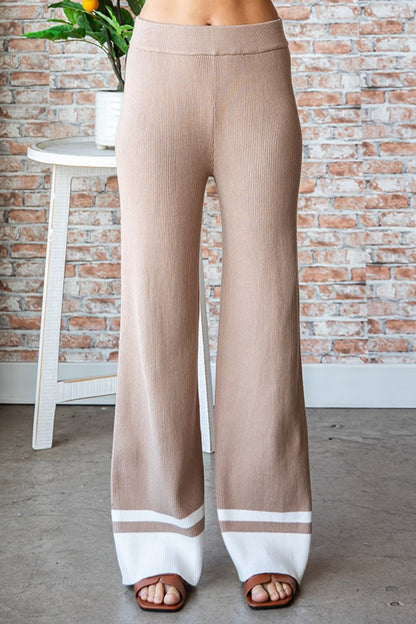 Contrast Ribbed Knit Pants