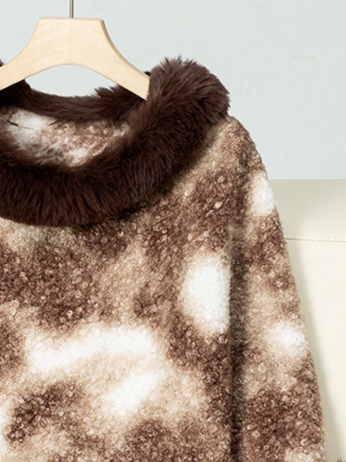 Furry Contrast Three-Quarter Poncho