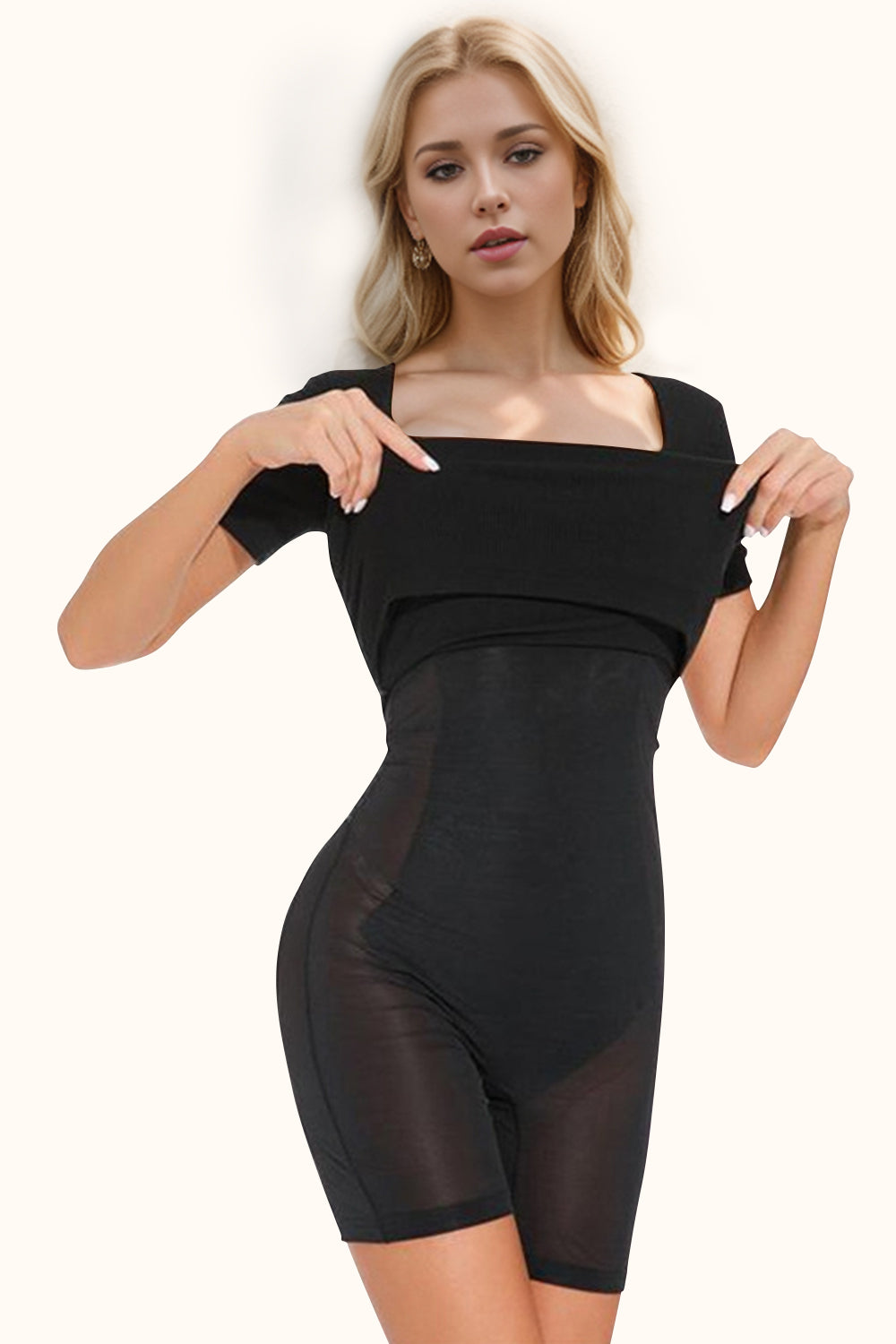 Built-In Shapewear Square Neck Short Sleeve Dress