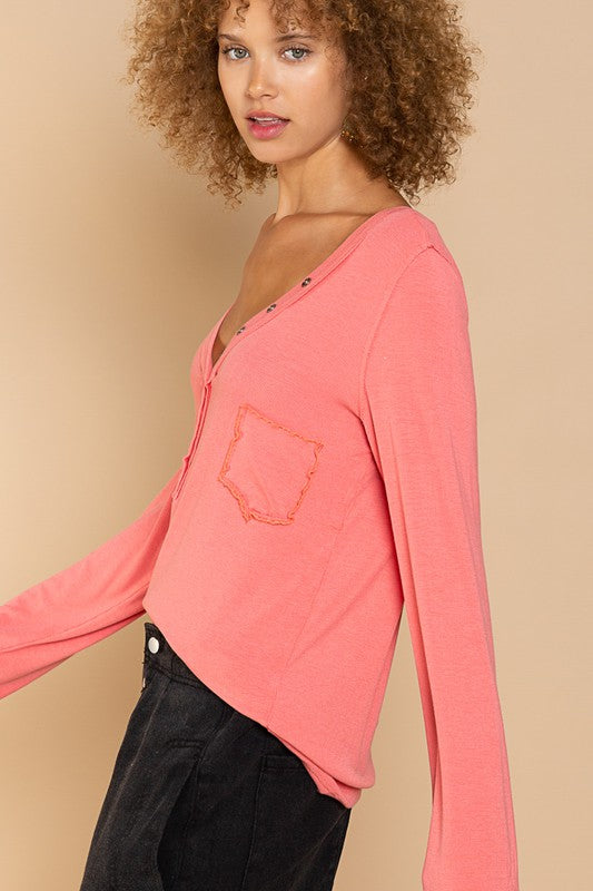 Pol  PLUS V Neck long sleeve  top