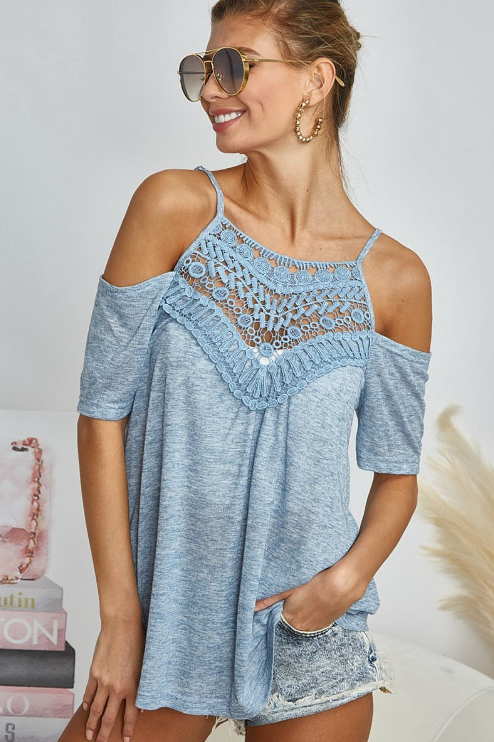 Front Crochet Lace Adjustable Strap Top