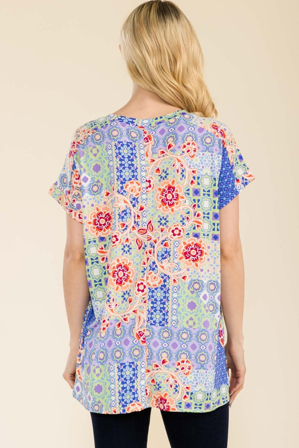 Round Neck Short Sleeve Floral T-Shirt