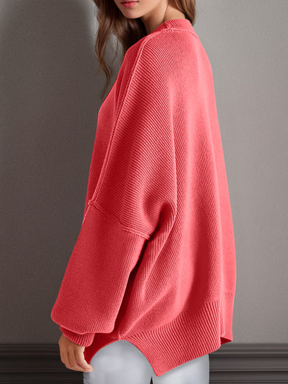 Side Slit Round Neck Long Sleeve Sweater