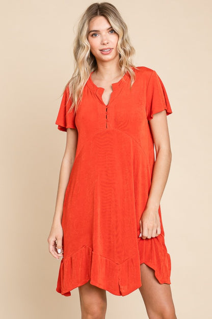 Notched Short Sleeve Dress