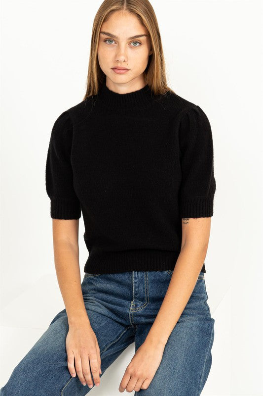 LOVELY EMBRACE PUFF SLEEVE SWEATER TOP