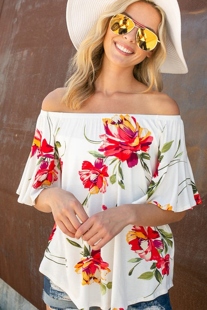 PLUS FLORAL OFF SHOULDER TOP