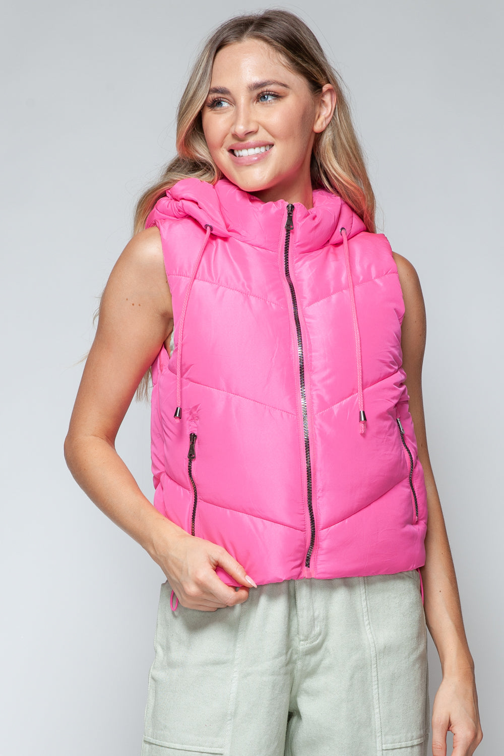 Zip Up Quilted Hooded Vest