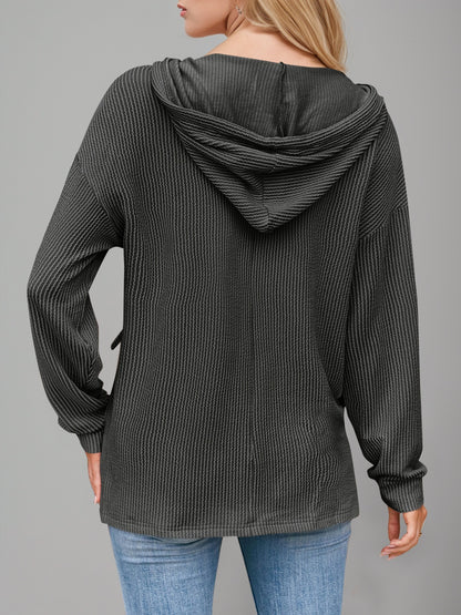 Drawstring Dropped Shoulder Long Sleeve Hoodie