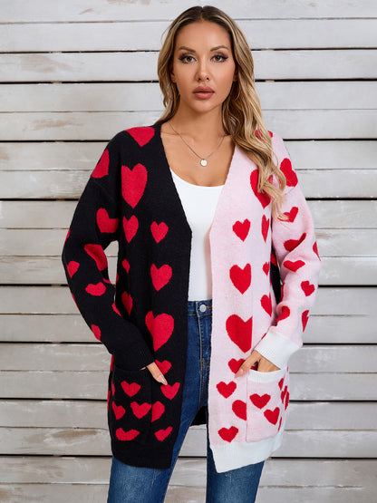 Heart Open Front Long Sleeve Cardigan