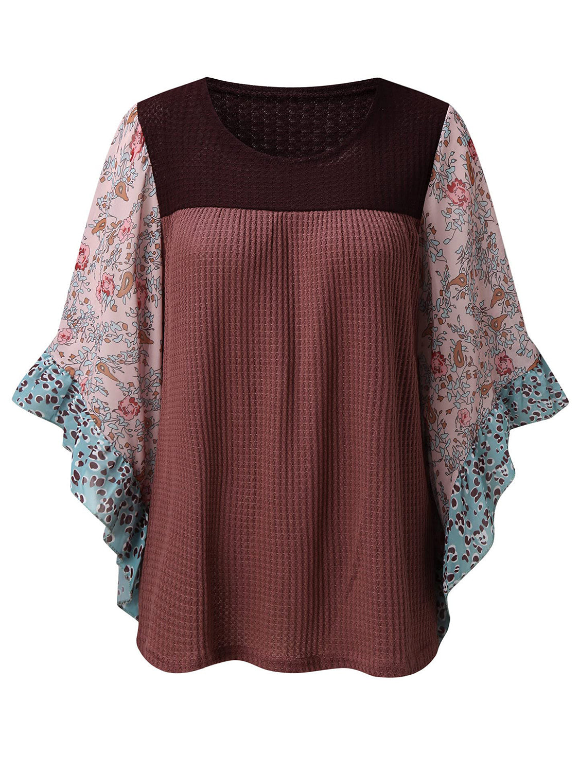 Printed Round Neck Three-Quarter Sleeve Blouse