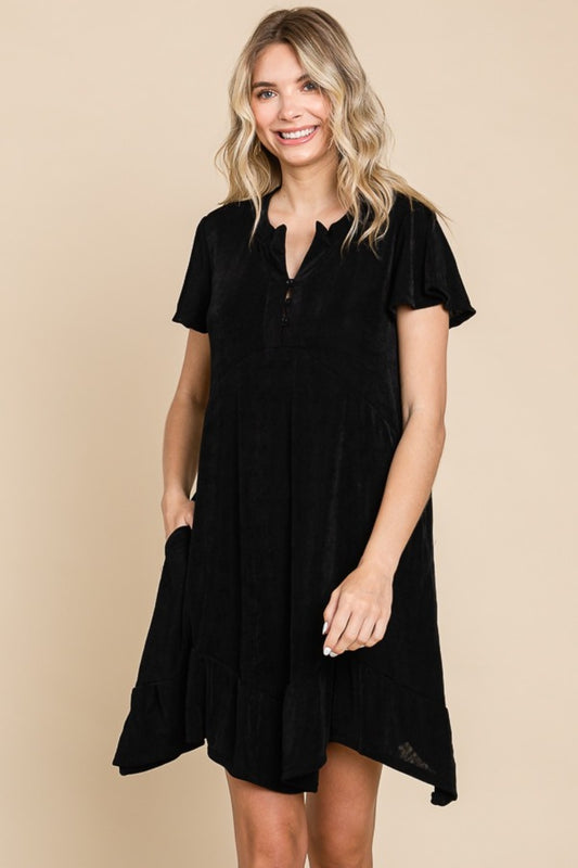 Notched Short Sleeve Dress