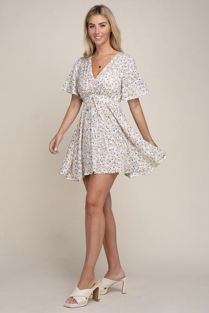 Wrap Bodice Chiffon Floral Dress