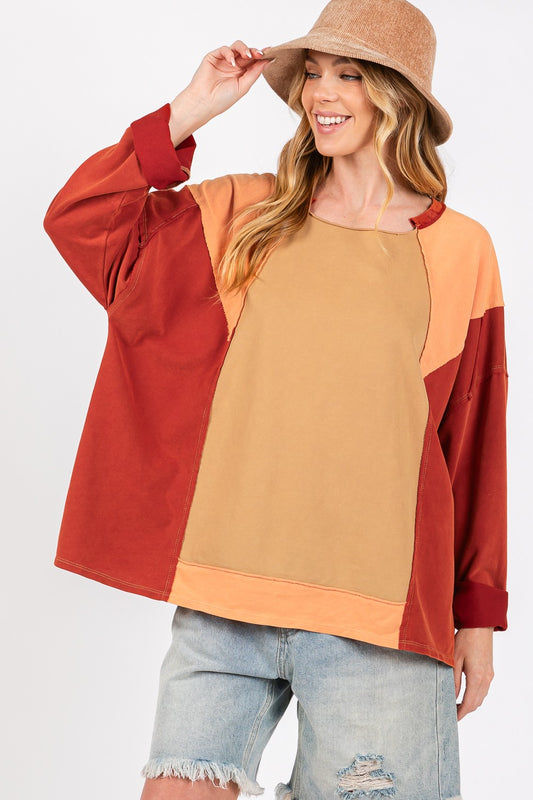 Mineral Wash Color Block Top