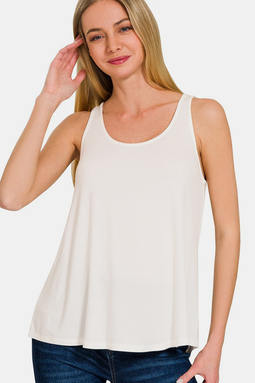 Round Neck Flowy Hem Tank