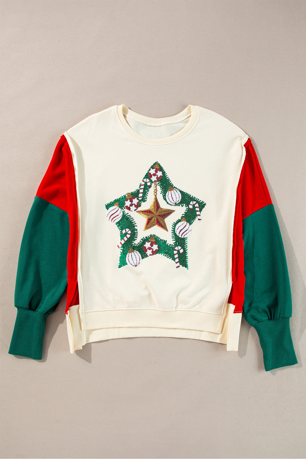 Color Block Star Side Slit Lantern Sleeve Sweatshirt