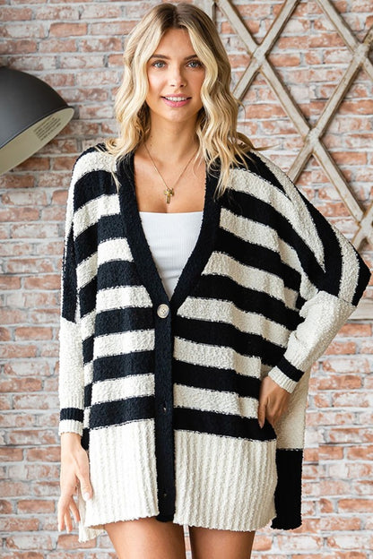 Textured Striped Button Down Cardigan