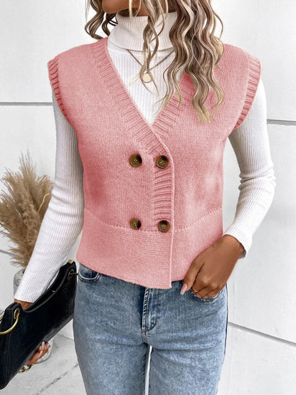 Button Up V-Neck Sweater Vest