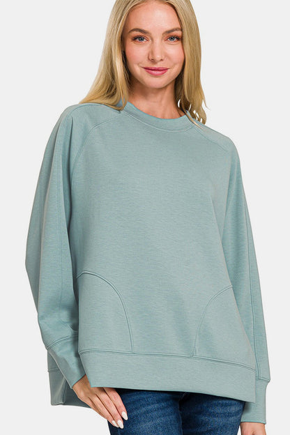 Scuba Round Neck Side Slit Sweatshirt