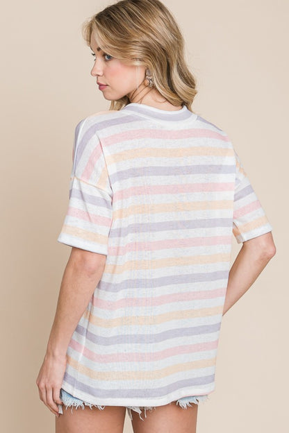 Striped V-Neck Short Sleeve T-Shirt