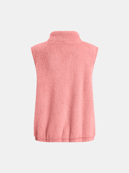 Fuzzy Zip Up Vest Coat with Pockets