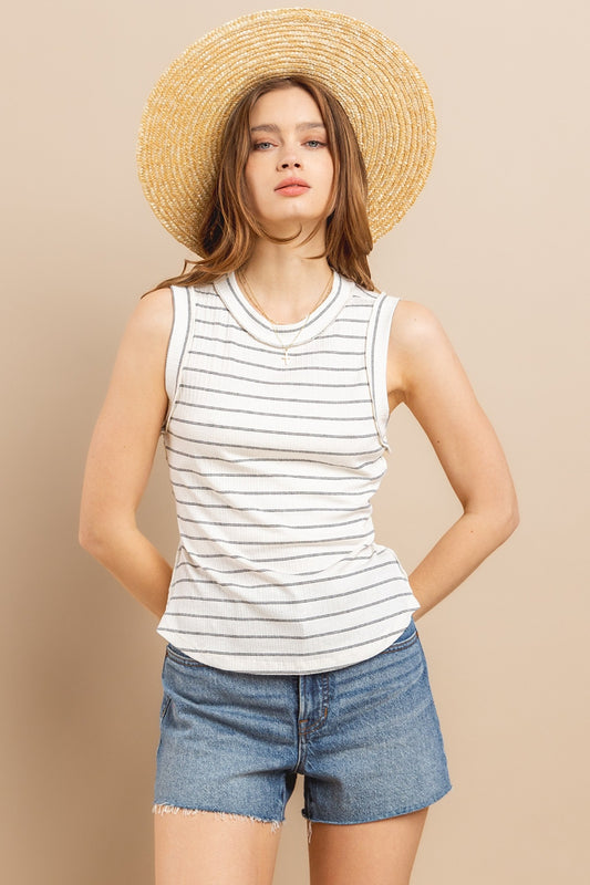 Femme Striped Round Neck Tank