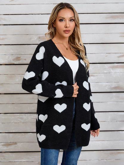 Heart Open Front Long Sleeve Cardigan