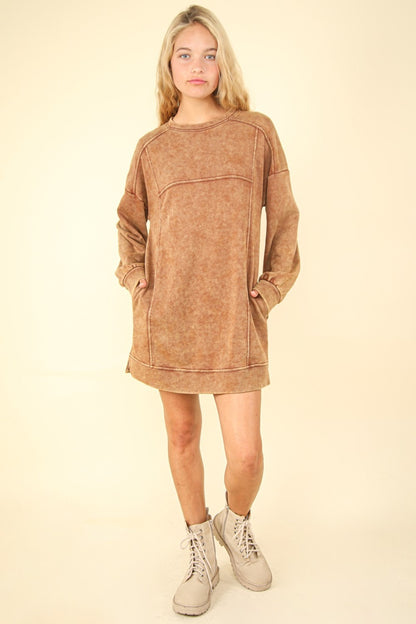 Mineral Washed Oversized Sweatshirt Mini Dress