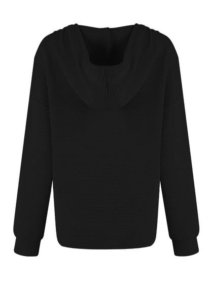 Drawstring Quarter Button Long Sleeve Hoodie