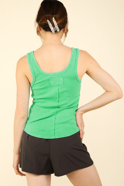 Washed Ribbed Tank with Placket Detail