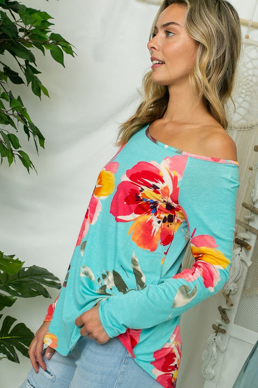 PLUS FLORAL ONE SHOULDER TOP