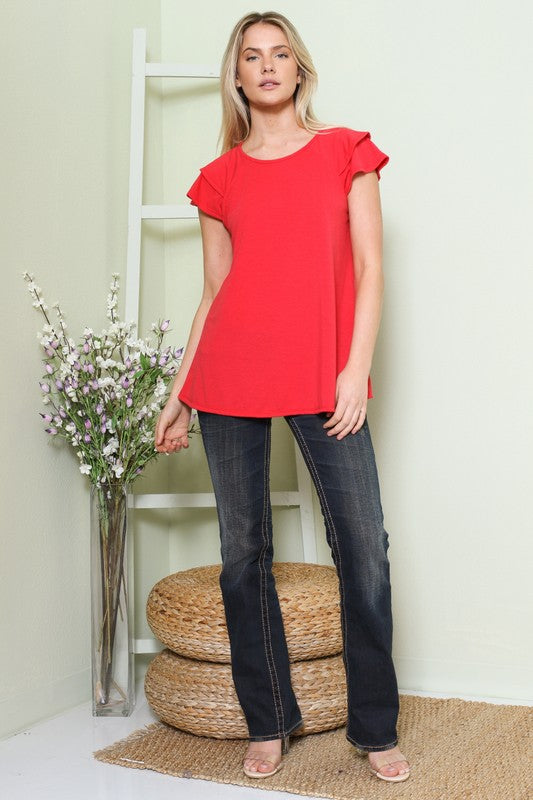 Solid Short Sleeve Tiered Top