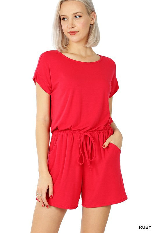 ROMPER WITH ELASTIC WAIST & BACK KEYHOLE OPENING