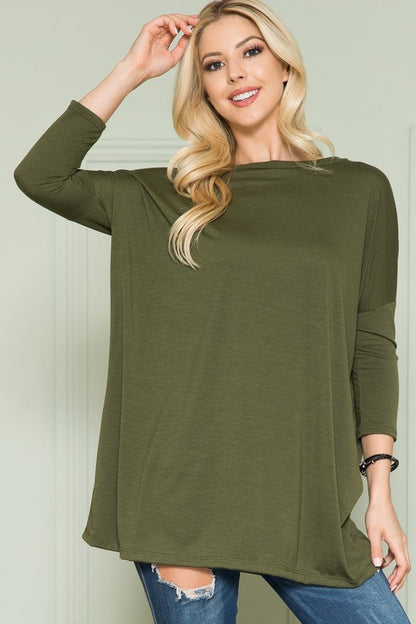 Plus Size Solid Long Sleeve Tunic Top