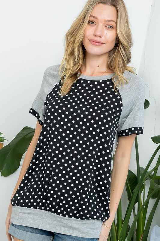 PLUS POLKA DOT MIX CASUAL TUNIC TOP