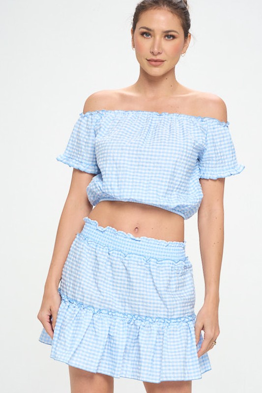 GINGHAM SEERSUCKER TOP SKIRT SET