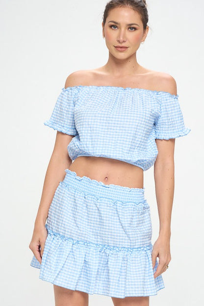 GINGHAM SEERSUCKER TOP SKIRT SET