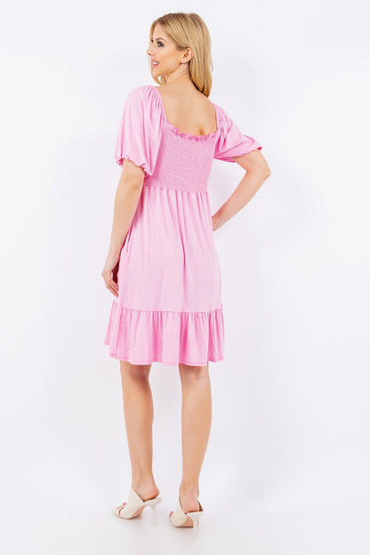 Ruffle Hem Short Sleeve Smocked Dress