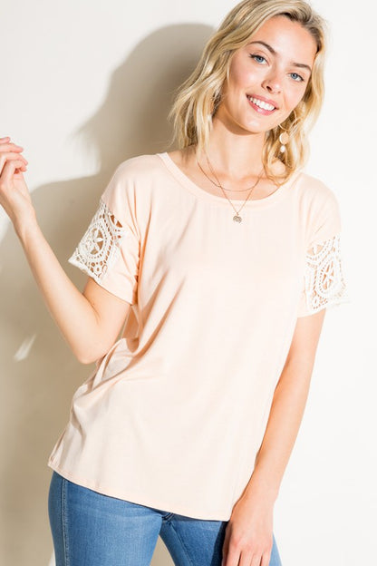 PLUS SOLID JERSEY LACE PATCH TOP