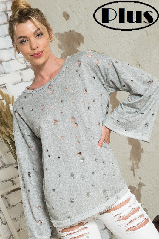 PLUS DISTRESSED TERRY TOP