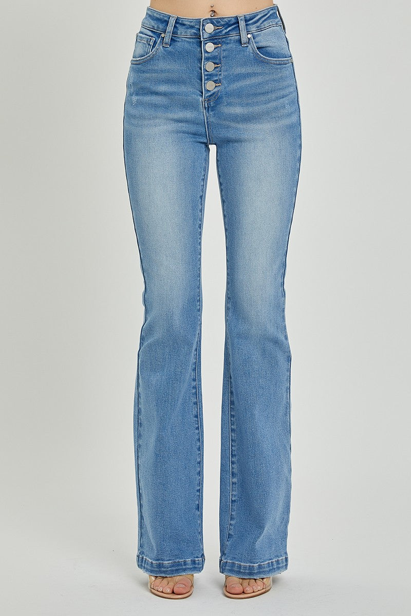 RISEN High Rise Button Fly Bootcut Jeans