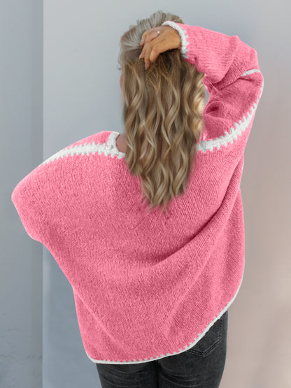 Contrast Open Front Dropped Shoulder Cardigan