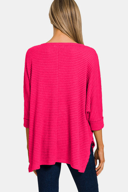 V-Neck High-Low Jacquard Knit Top