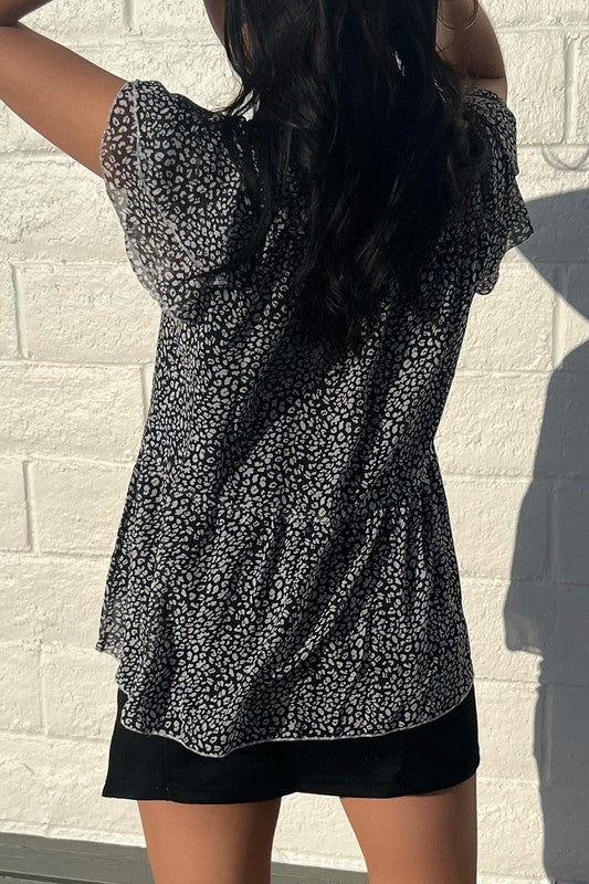 Leopard Butterfly Sleeve Blouse