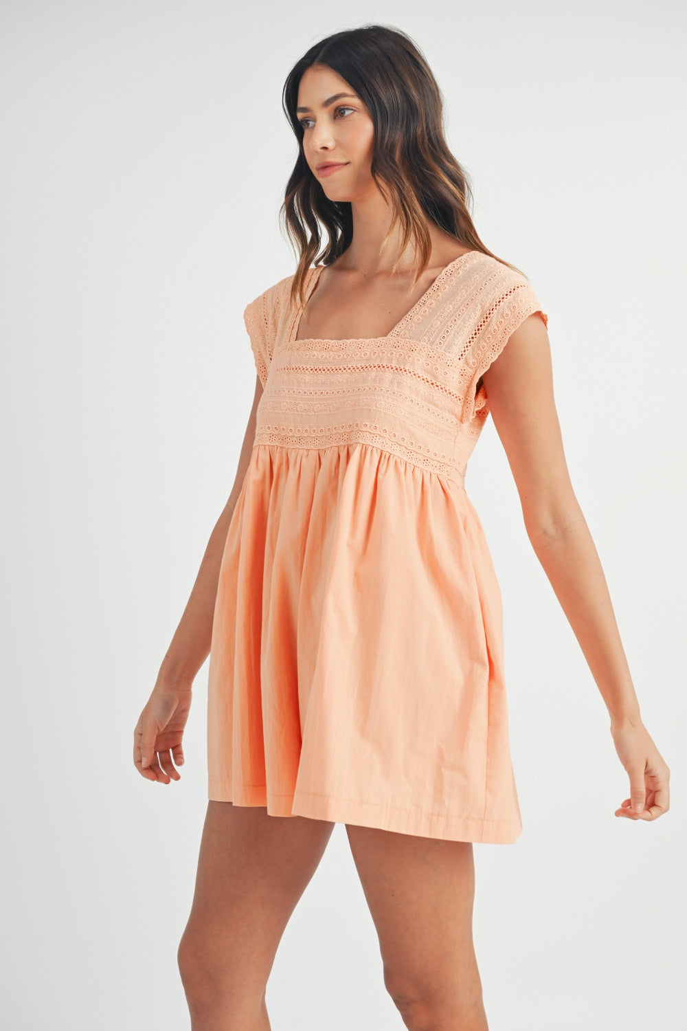 Square Neck Lace Trim Romper